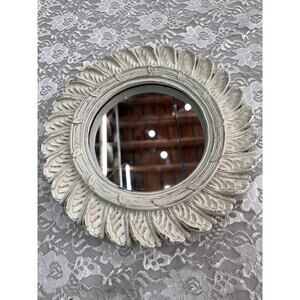 Vintage French Provincial Cottage Farmhouse Chalkware Mirror 11.5” Distressed
